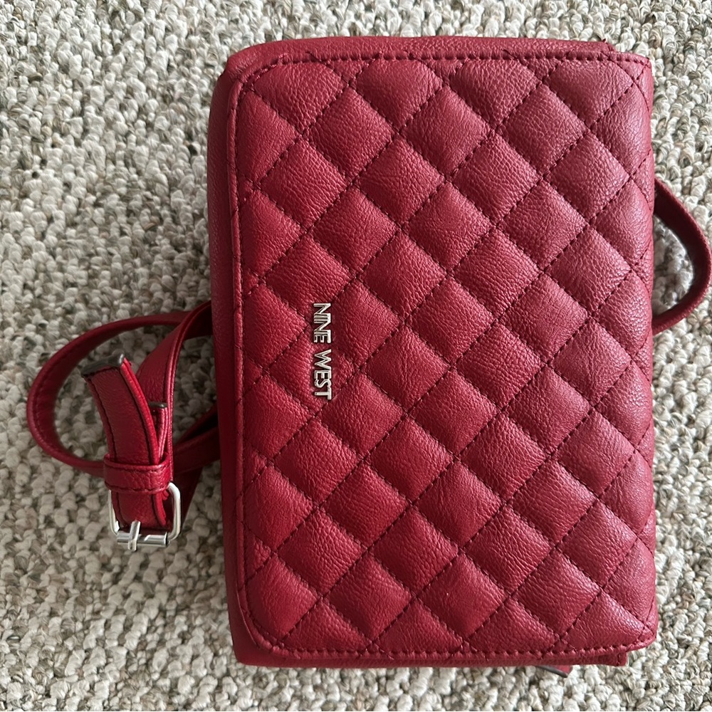 Nine West Red Quilted Crossbody Bag with Wallet Insert